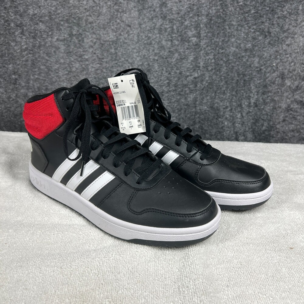 Adidas Hoops 2.0 Mid Shoes Mens Size 11.5 Black Red DB0079 Basketball Sneaker